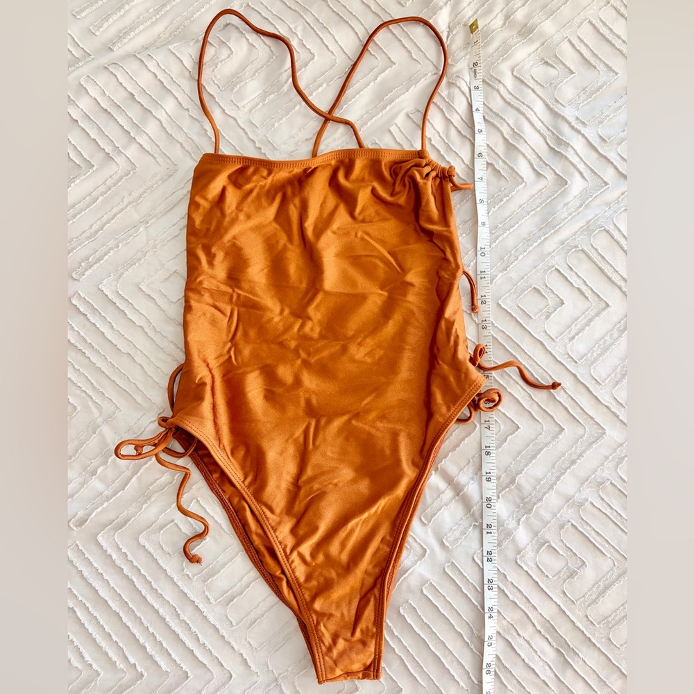 Ris-K Swim Rust Orange One-Piece Swimsuit with Side and Back Ties
